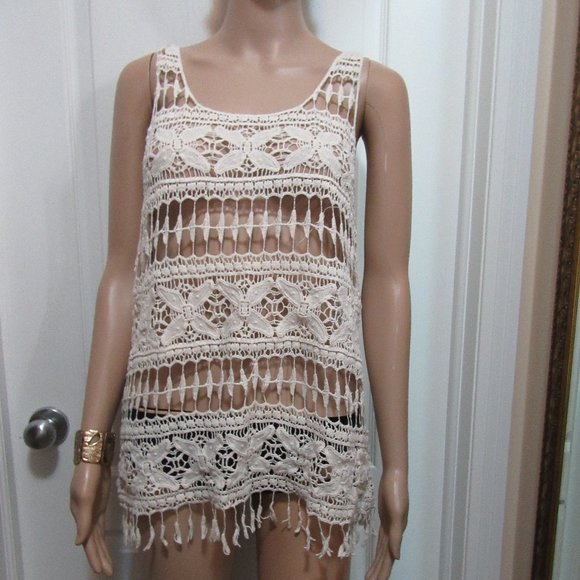 Beige Net Top swim cover up medium- Forever 21 - Picture 1 of 3